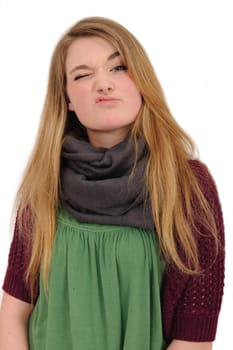 long-haired girl shows rejection