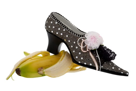 Women's shoe,slipping on banana