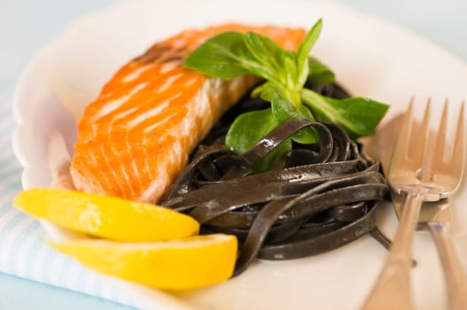 Salmon with tagliatelle