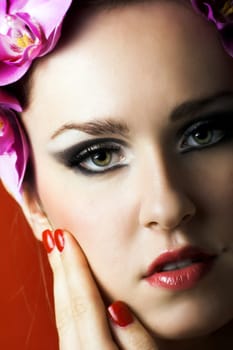Woman with orchids