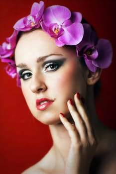 Woman with orchids