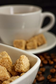 Closeup of coffee cup with brown sugar