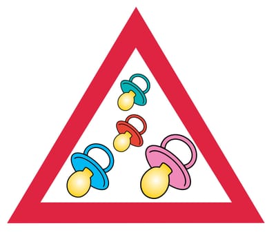 Stop sign with three baby pacifiers