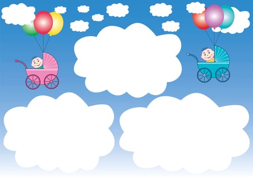 Children's buggies in the sky between clouds
