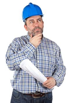 Construction worker thinking
