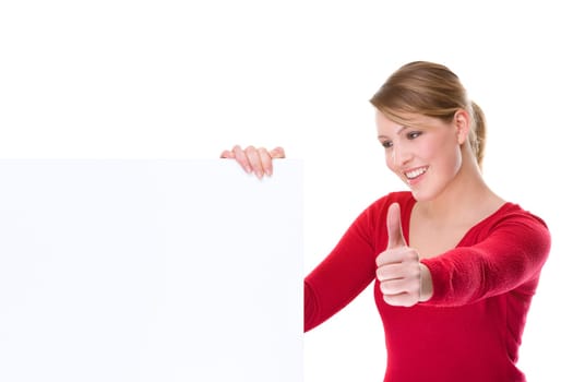 Young woman with an advertising sign