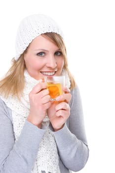 Young woman with a glass of tea