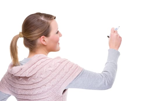 Young woman with pen