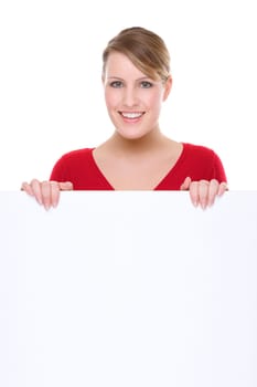 Young woman with an advertising sign