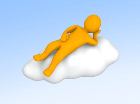 Man lying on cloud in the sky