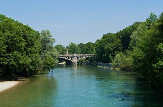Munich's Isar in front of the Maximilian Bridge