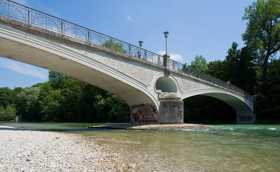 Isar bridge at the cable bridge in Munich