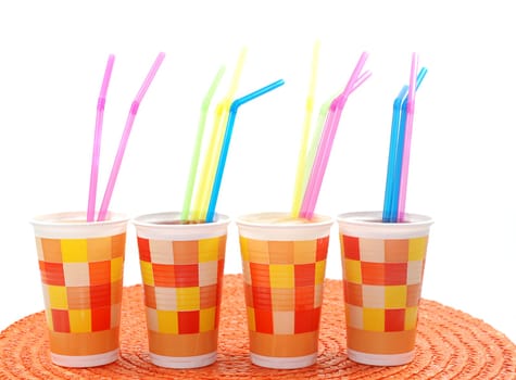 Paper cups with drinking straws