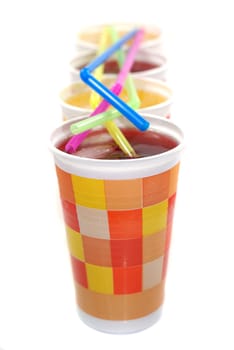 Paper cups with drinking straws