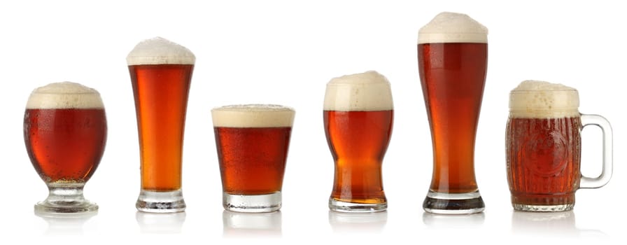 Different glasses of cold beer