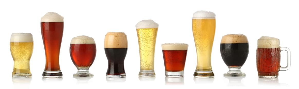 Various glasses of different beers
