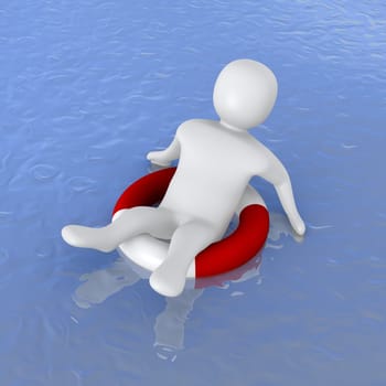Man with life ring in ocean