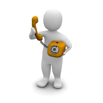 Man picking up orange phone