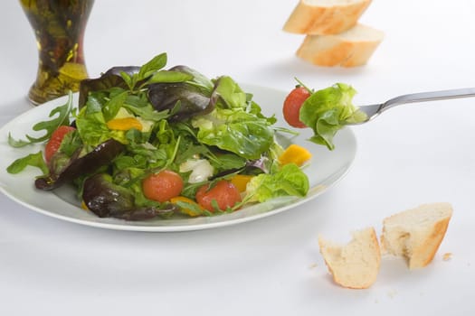 Salad on fork