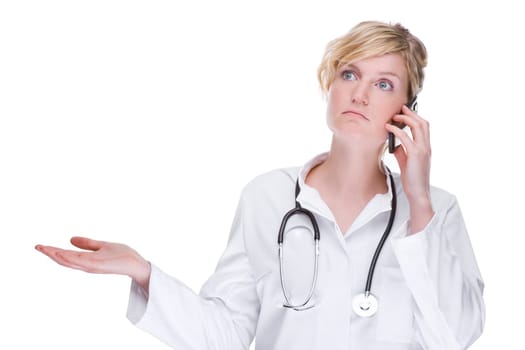 Young female doctor on the phone