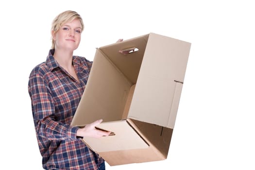 Young woman with moving box