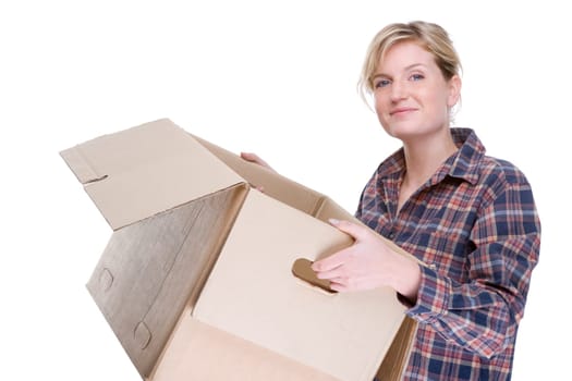 Young woman with moving box