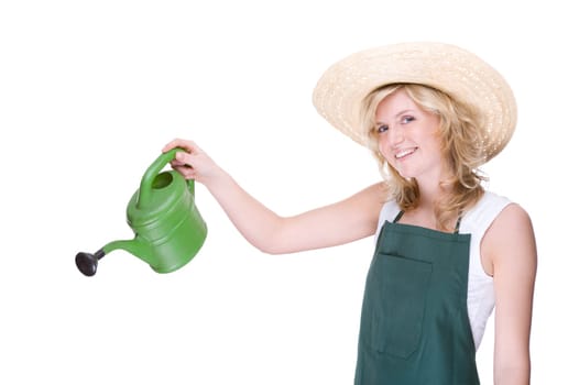 Young gardener with watering can