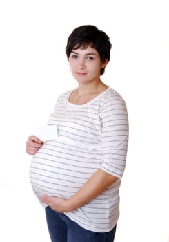 Pregnant woman with business card