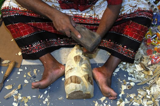Sri Lankan mask carver at work,Sri Lanka