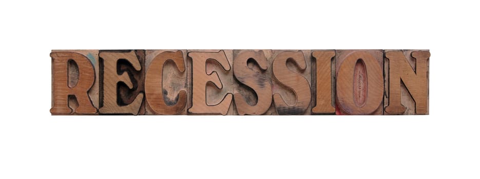 recession in old ink-stained wood type