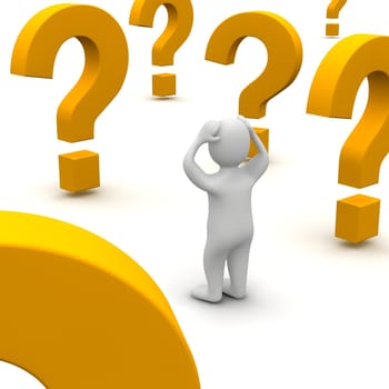 Confused man and question marks