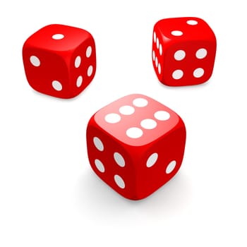Three red dices isolated on white