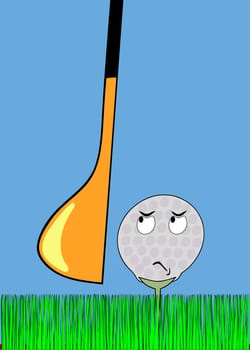 angry golfball awaiting stroke