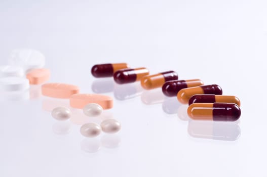 Different tablets on white background