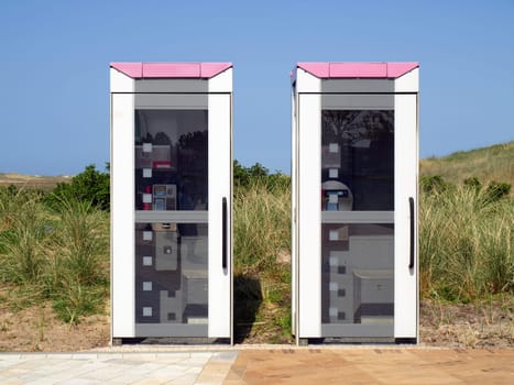 Phone booths on the beach