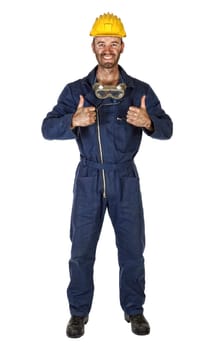 confident labourer isolated on white