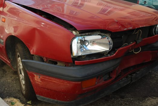 Red car front crashed