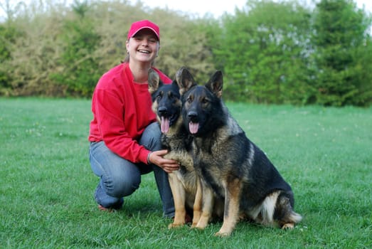 Woman with German Shepherds