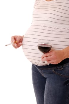 Pregnant woman with wine and cigarette