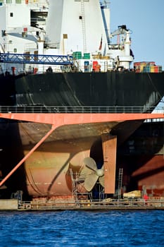 container ship in dry dock