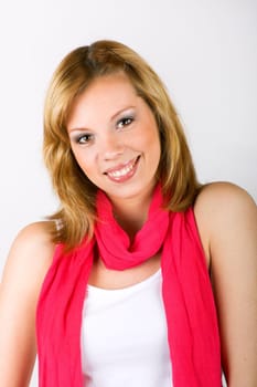 Woman with pink scarf