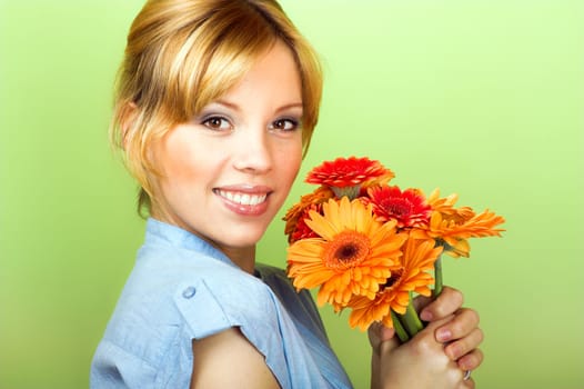 Woman with bouquet of flowers