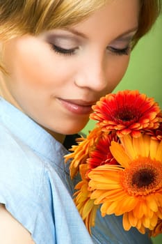 Woman with bouquet of flowers