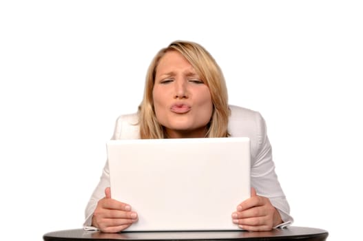 Happy Blond Woman With Laptop
