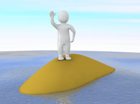Man waving on small island