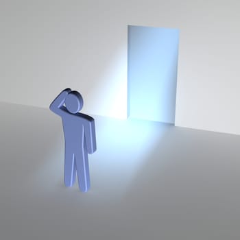 Man thinking about entrance to unknown.