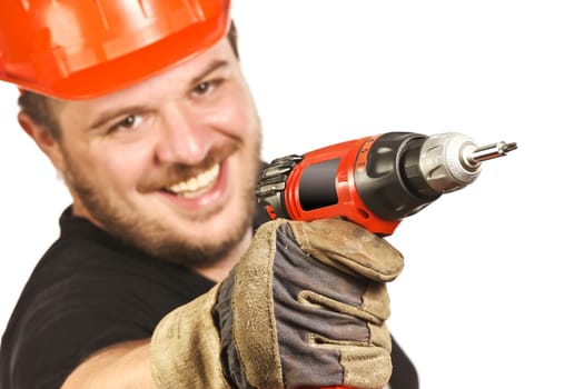closeup on handyman with drill