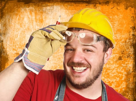 handyman with protection glass