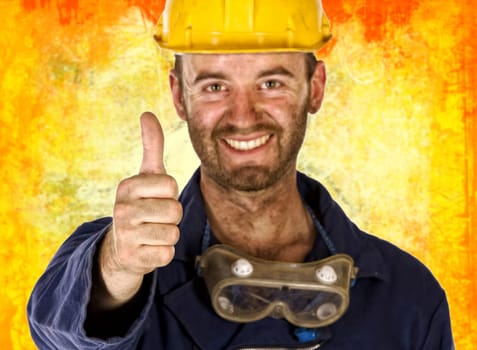 confident labourer thumn up