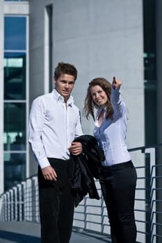 Young Corporate Man And Woman Outdoor
